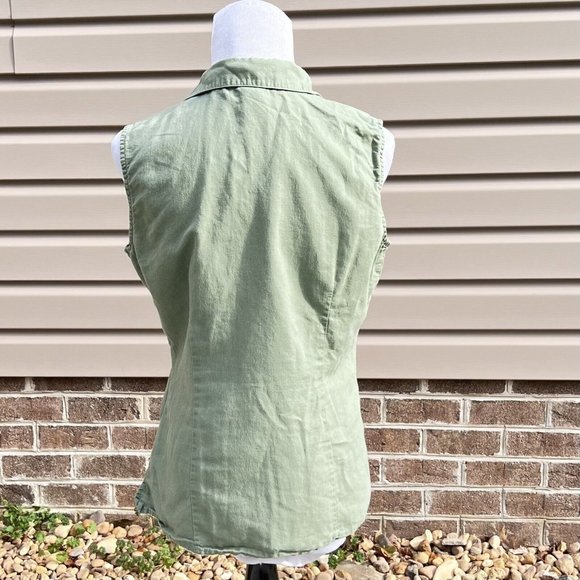 Geoffrey Beene Womens Green Linen Blend Tank Open‎ Work Detail Side Zip Size M - Picture 4 of 7